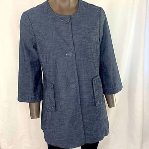 Rafaella Button Down 3/4 Sleeve Blazer Lightweight Jacket Size 8 Slate Blue